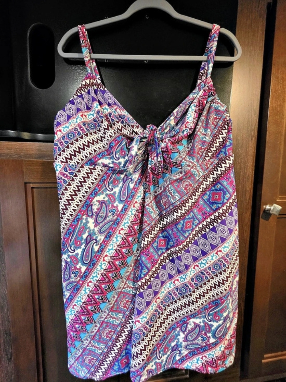 Swimsuits For All Geometric One Piece Swimdress Pink Purple Size 18 (D/DD)